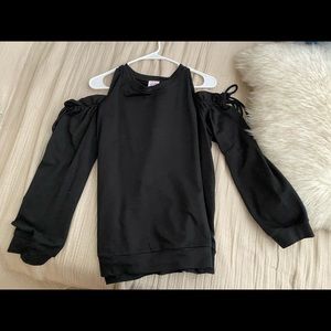 Black Cold Shoulder Tie Sleeve Sweater
